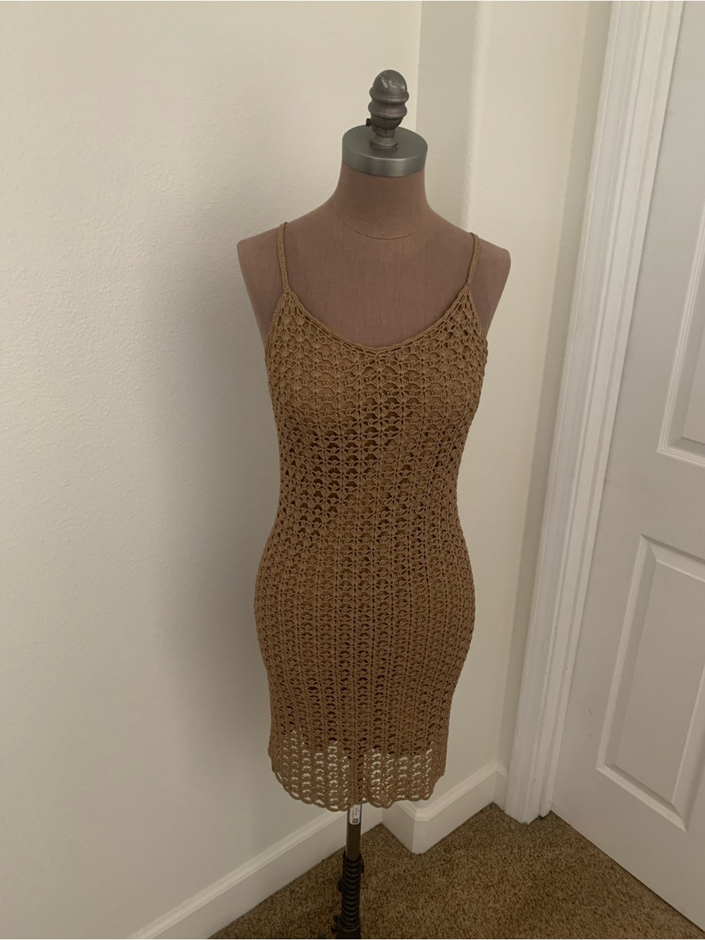 Anne Klein Crochet Slip Dress in Camel Brown